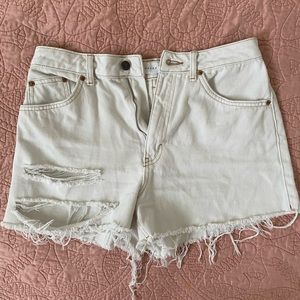 Topshop distressed white denim shorts